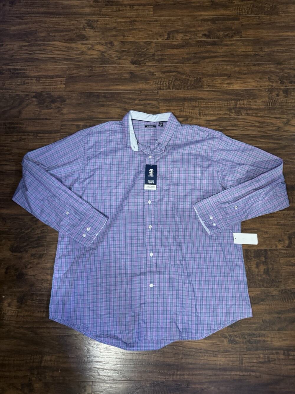 IZOD Men's Fit Purple Plaid All-Over Stretch Dress Shirt NWT Sz:XXL